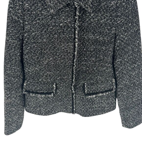 Lafayette 148 Blazer Women 2 Black White Tweed Snap Button Raw Hem Office Career - Picture 5 of 12